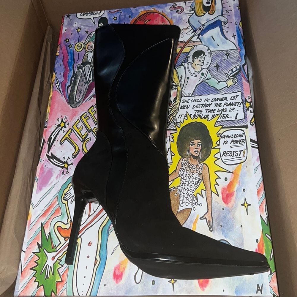 Jeffrey Campbell Sycllla Boots - Black Suede & Patent Leather